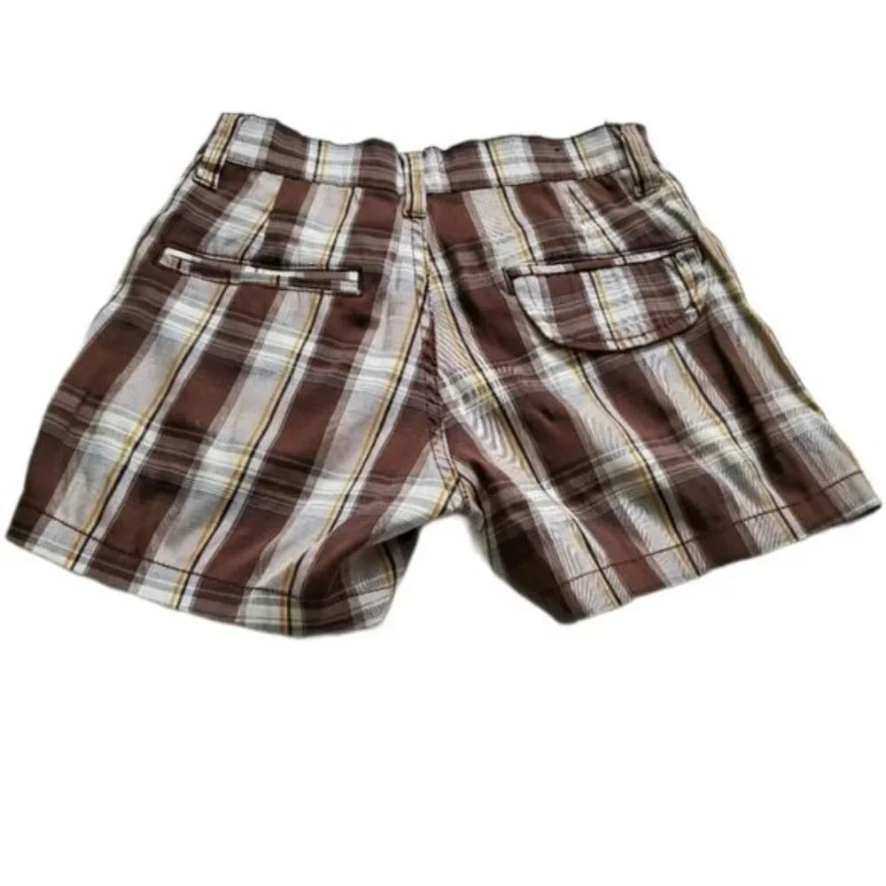 T & Y Fashion Plaid shorts womens size 0/XXS‎ brown/white color pockets button